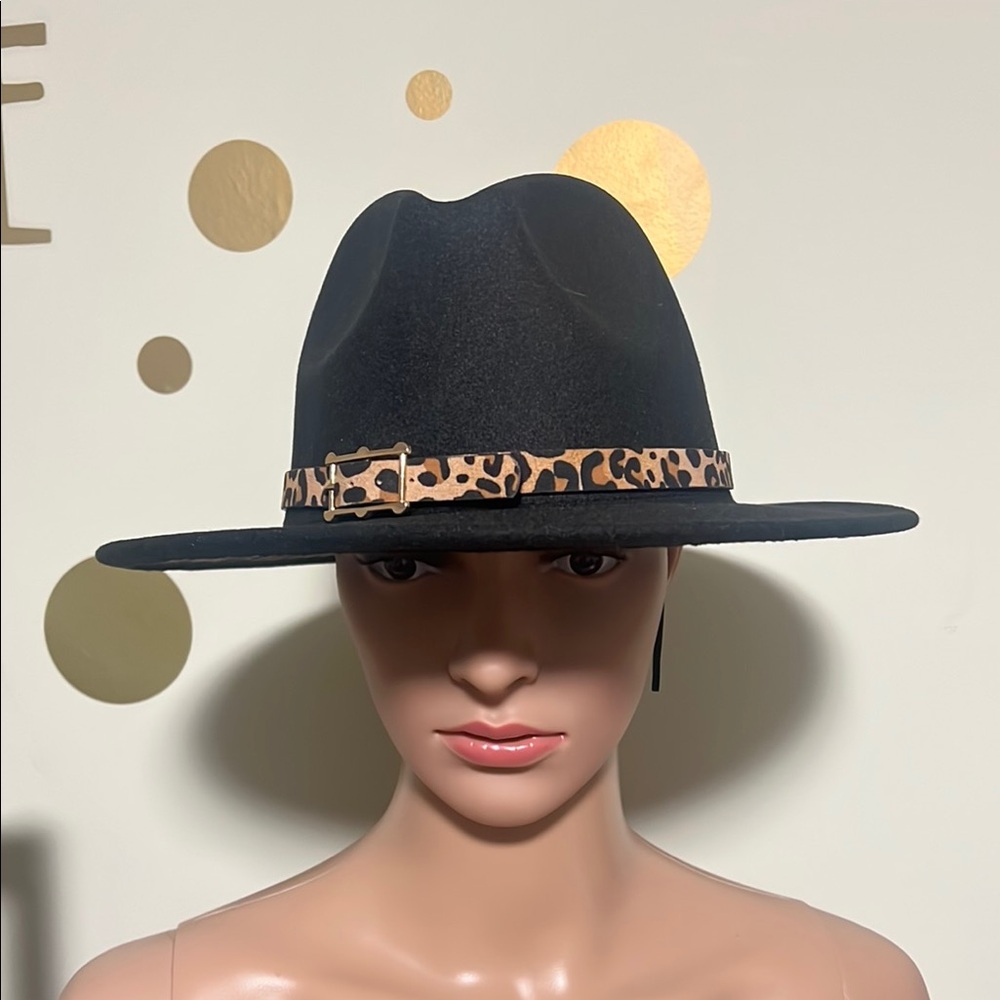 Black Fedora Hat with Leopard Band